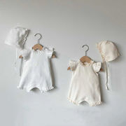 ins 夏新作　ベビー服　ワッフル　ロンパース　無地　カバーオール　可愛い　ボンネット付き　出産祝い