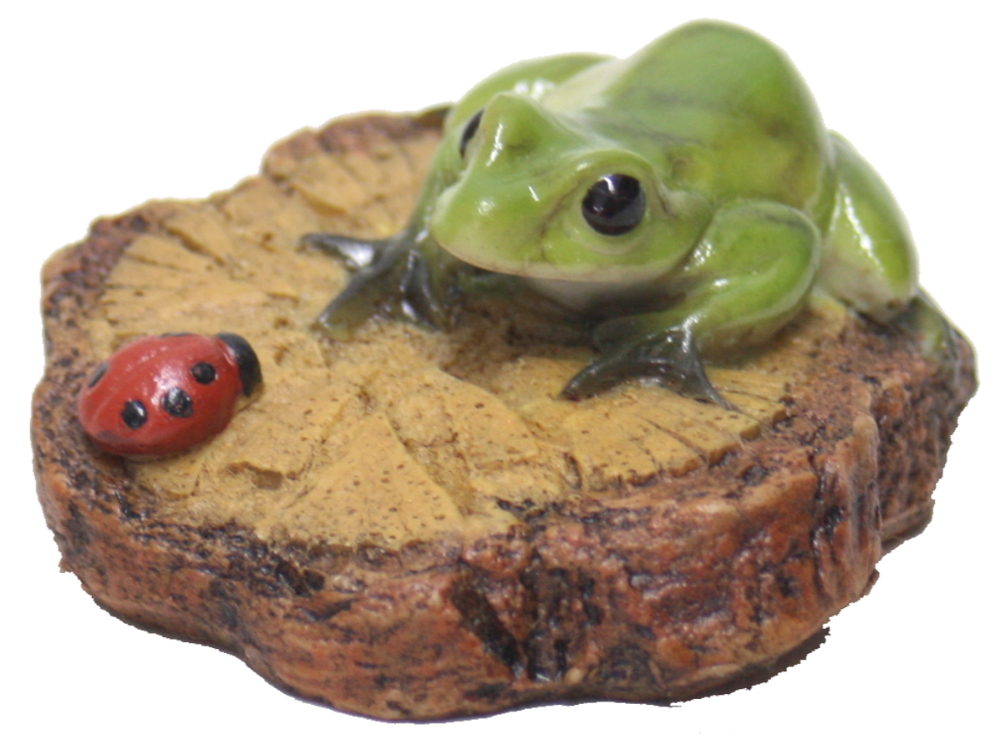 ミニ樹脂 置物 森のかえる 木片蛙with天道虫