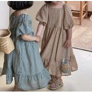 2023夏新作 韓国風子供服 ベビー服 キッズ 女の子 格子柄 半袖 ワンピース 2色