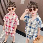 韓国子供服 男の子 セットアップ レジャー 夏服 2点セット 半袖 シャツ + ショートパンツ