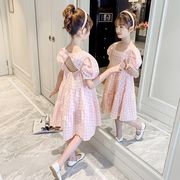 子供服 ワンピース ピンク 160 韓国子ども服 キッズ 女の子 夏 半袖ワンピース チェック柄