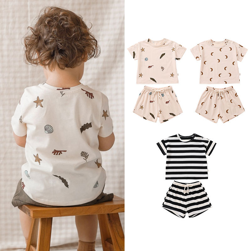 子供服 半袖 Tシャツ 赤ちゃん 綿 韓国ファッション 男女兼用  ラウンドネック トップス 3色 2点セット