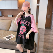 【予約220037】大きいサイズ春夏新作 韓国 レディース ファッション  Tシャツ ワンピースLL-4Lプリント