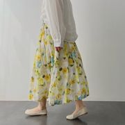 イエロー花　ロングスカート　夏　日焼け止め　Aライン　韓国ファッション