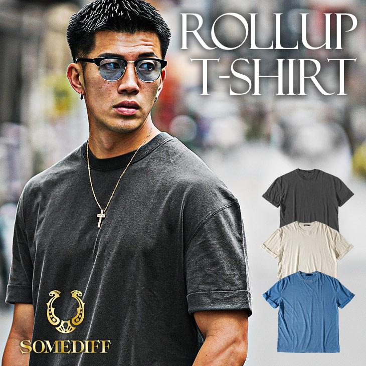 【SALE】ピグメント 袖ロールアップデザイン 半袖 クルーネックTシャツ／SOMEDIFF