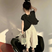 セットアップ 2点セット 女の子 韓国子供服 キッズスーツセット シャツ+ワイドパンツ 半袖 カジュアル 気質