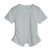 注目すべきアイテム 気質 ギャザリング スリム Tシャツ 半袖上着 怠惰な風 新品 ラウンドネック