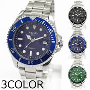 ベゼルと文字盤のカラーが統一 メタルウォッチ 回転式ベゼル メタルベルト クオーツ WSQ016 メンズ腕時計