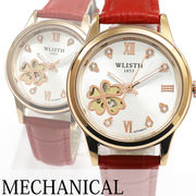 自動巻き腕時計 クローバー ラインストーン ピンクゴールドケース 機械式 WSA005-WHRD レディース腕時計