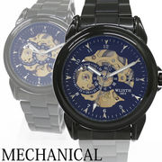 自動巻き腕時計 シンプルスケルトン ブラックケース メタルベルト 機械式 WSA022-BLK メンズ腕時計