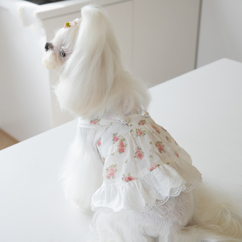 フラワープリント レーススカート 犬 小型犬のスカート ファッションペット服