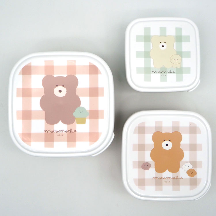 モコモカ グッズ 抗菌3P入れ子ランチBOX 長方形 モコモカの日常 695089