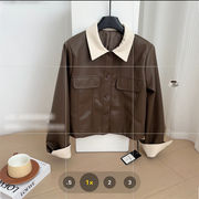 私のスタイルcool ショートコート デザインセンス スリム 革コート 春秋 ギャザリング コート