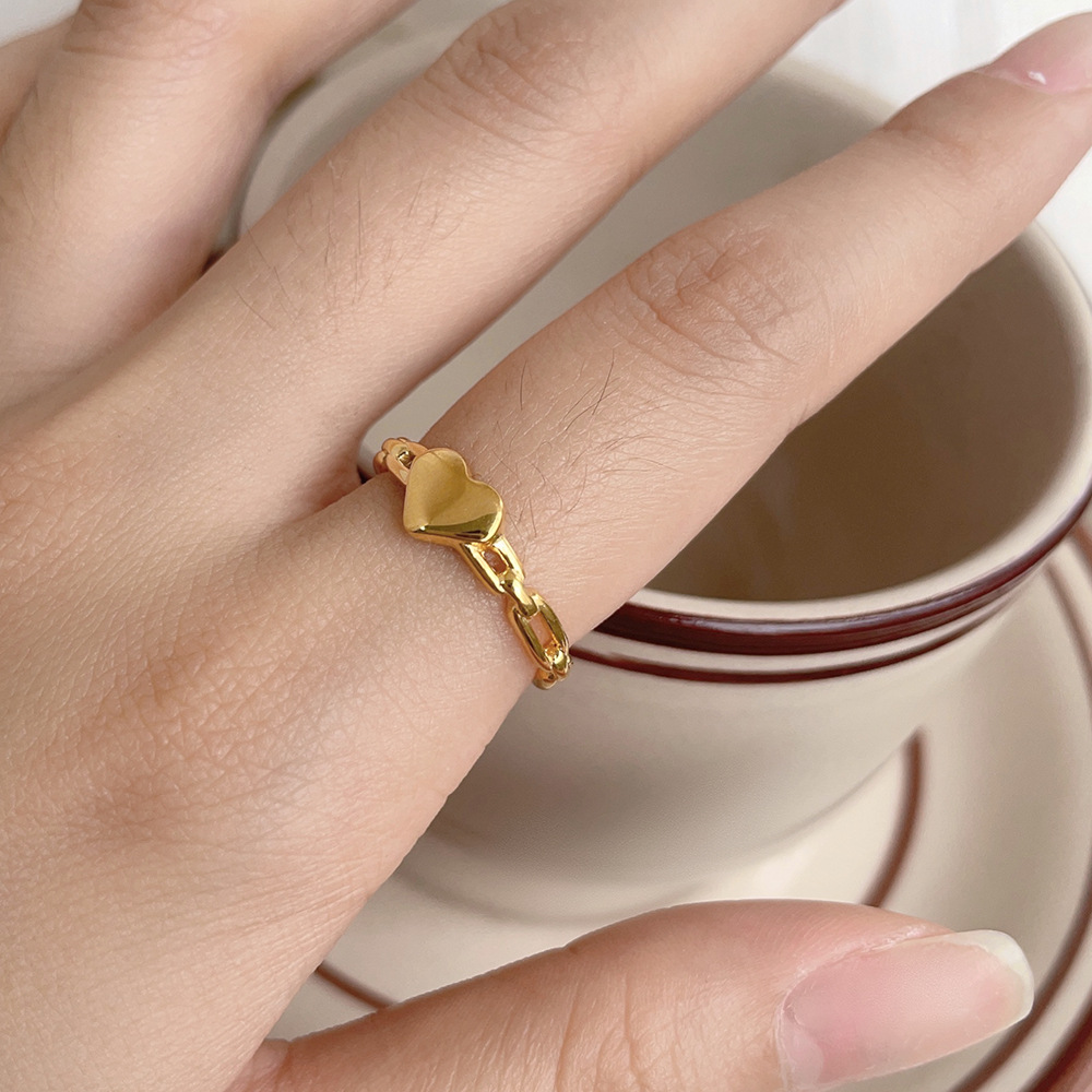欧米 Instagram 人気ファッションレディース かわいい ハート型チェーンリング ステンレス鋼の指輪