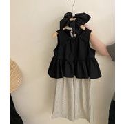 2025 夏新作  韓国風子供服  ベビー服  トップス  ブラック  Tシャツ+ロングパンツ