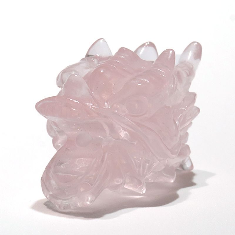 置物 彫り物 ドラゴンヘッド ローズクォーツ 大 龍 （穴あり）ブレス用  