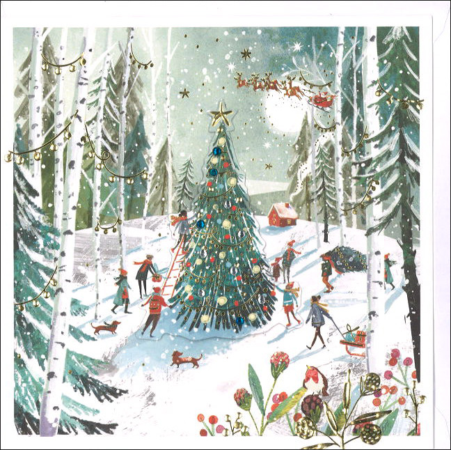 グリーティングカード クリスマス「森のツリー」デコパージュ メッセージカード
