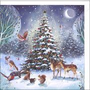 グリーティングカード クリスマス「ツリーに集まる動物たち」メッセージカード
