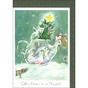 グリーティングカード クリスマス「ティーポットのネズミたち」メッセージカード