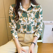 韓国ファッション新品　プリントブラウス レディース長袖