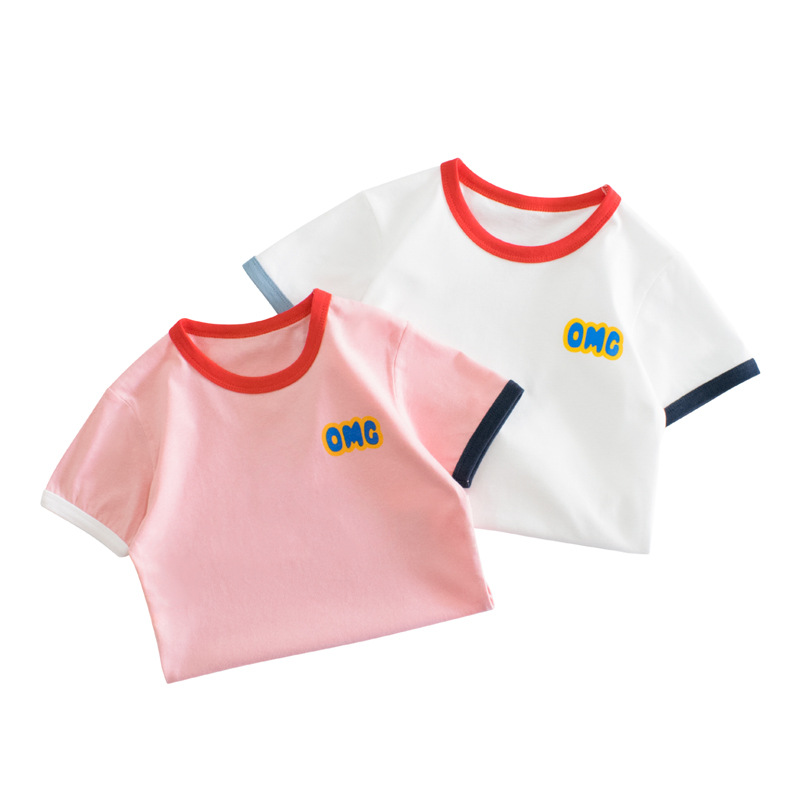夏の子供服 女の子の夏服 プリント半袖 コットンTシャツ 韓国の子供服