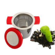 アイデア304ステンレス蓋付き茶漏れシリコンハンドル茶葉フィルター