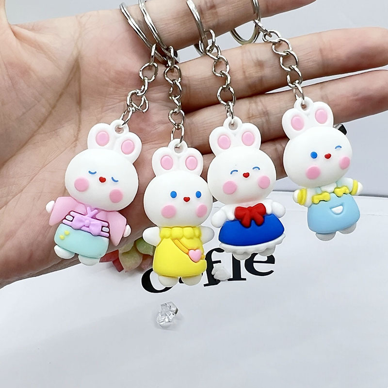 4色 可愛いうさぎキーホルダー PVC 立体ウサギ キーチェーン | 卸売