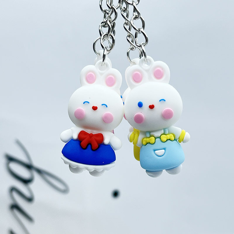 4色 可愛いうさぎキーホルダー PVC 立体ウサギ キーチェーン | 卸売