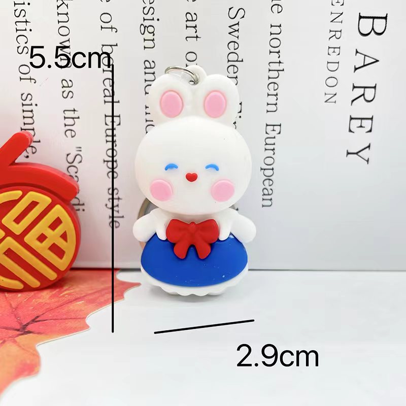 4色 可愛いうさぎキーホルダー PVC 立体ウサギ キーチェーン | 卸売