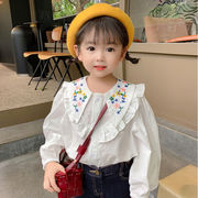 韓国子供服ガールズシャツ刺繍入りビッグカラー長袖トップスシャツ2022年春の新しい子供服