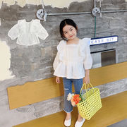 春の新しいスタイル 子供用シャツ ファッションフリル 長袖トップ 韓国の子供服