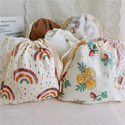 純綿化粧品バッグ　可愛いポーチフルーツ柄巾着　小物収納　旅行　韓国ポーチ