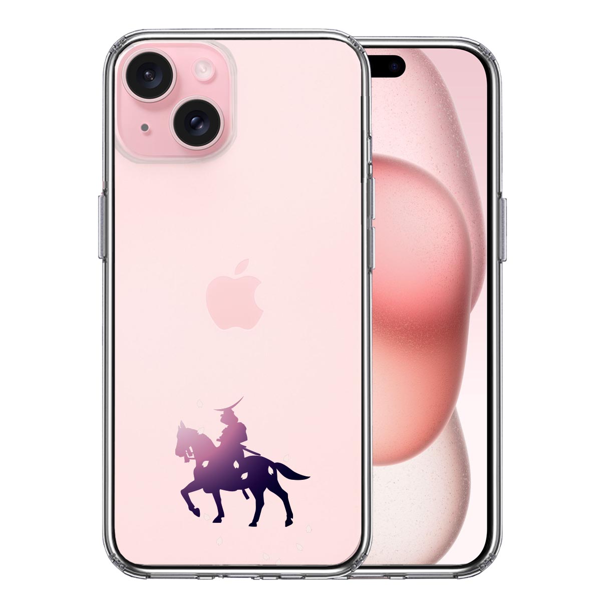 iPhone15 側面ソフト 背面ハード ハイブリッド クリア ケース  騎乗侍と桜