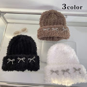 帽子　ニットキャップ　蝶結び　レディース　韓国ファッション　デザイン　秋冬　3colors