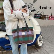 チェック柄トートバッグ　ショルダーバッグ　通勤　韓国ファッション　秋冬　4colors