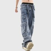 ユニセックス　メンズ デニムパンツ ポケット付き　ロングパンツ カジュアル　ストリート系