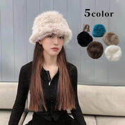 帽子　ファーバケットハット　レディース　韓国ファッション　デザイン　秋冬　全5色