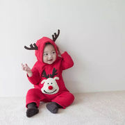 秋冬 韓国風子供服 ベビー服 キッズ クリスマス ロンパース 帽子付き サンタ服 裹起毛 可愛い 2色