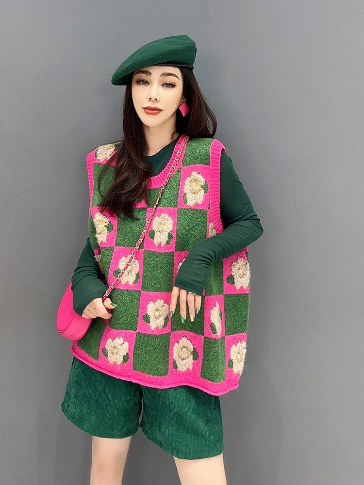 韓国ファッションゆったりニットベスト　 レディース 個性オシャレ　