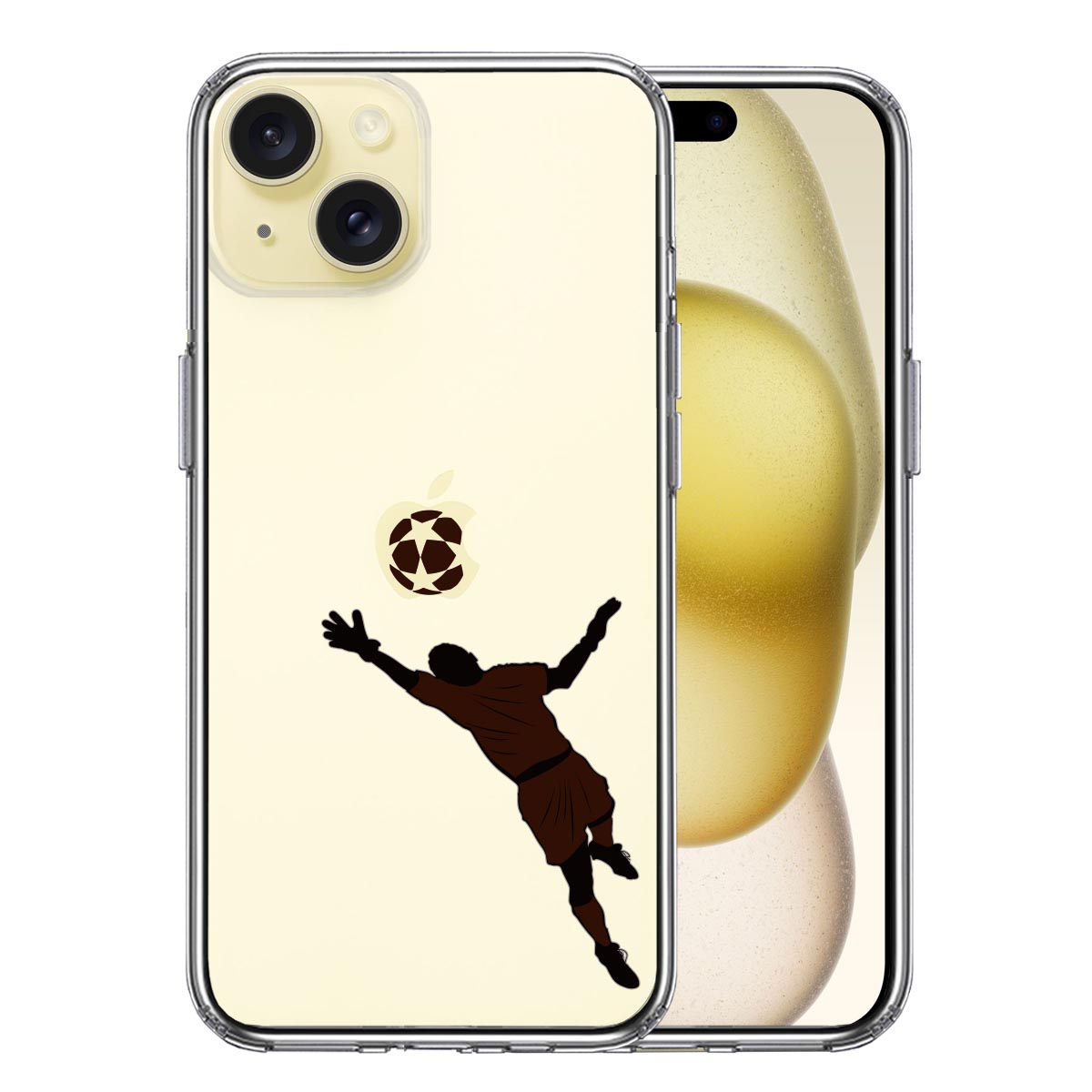 iPhone15 側面ソフト 背面ハード ハイブリッド クリア ケース サッカー スーパーセーブ