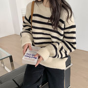 【2023秋冬新作】韓国風ストライプデザインニットセーターおしゃれカジュアル