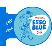 ESSO BLUE ラウンド フランジ サイン 看板 メタル ブリキ 垂直 壁面 店舗 アドバタイジング エッソ ブルー