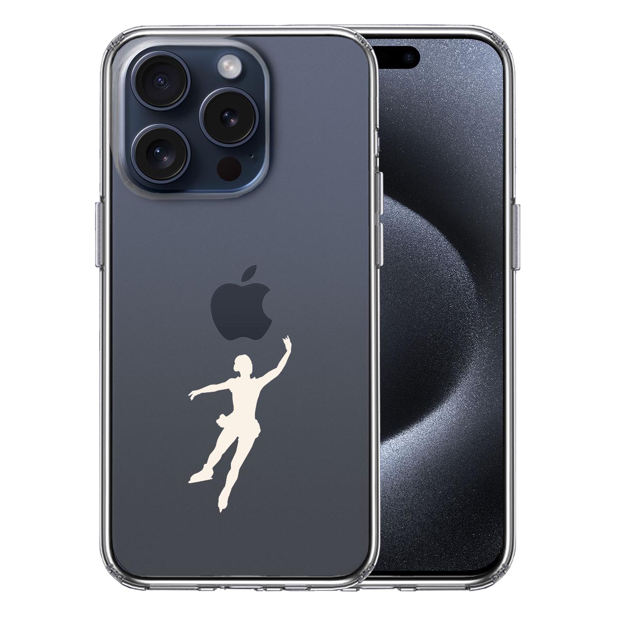iPhone15 Pro 側面ソフト 背面ハード ハイブリッド クリア ケース フィギアスケート 女子 ホワイト