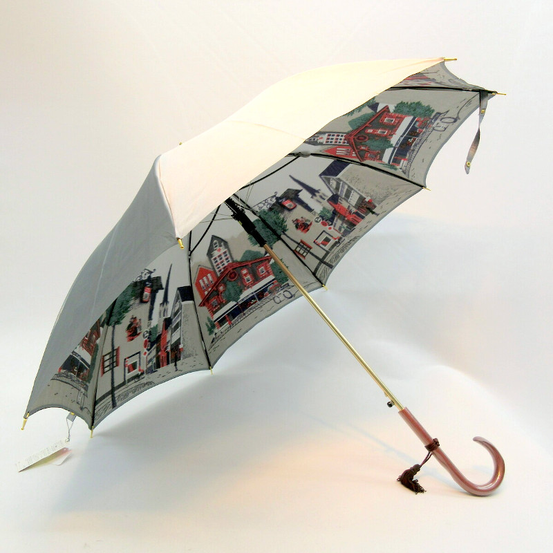 【日本製】【雨傘】【長傘】甲州産両面裏ホグシ織中世の街柄日本製金骨ジャンプ傘