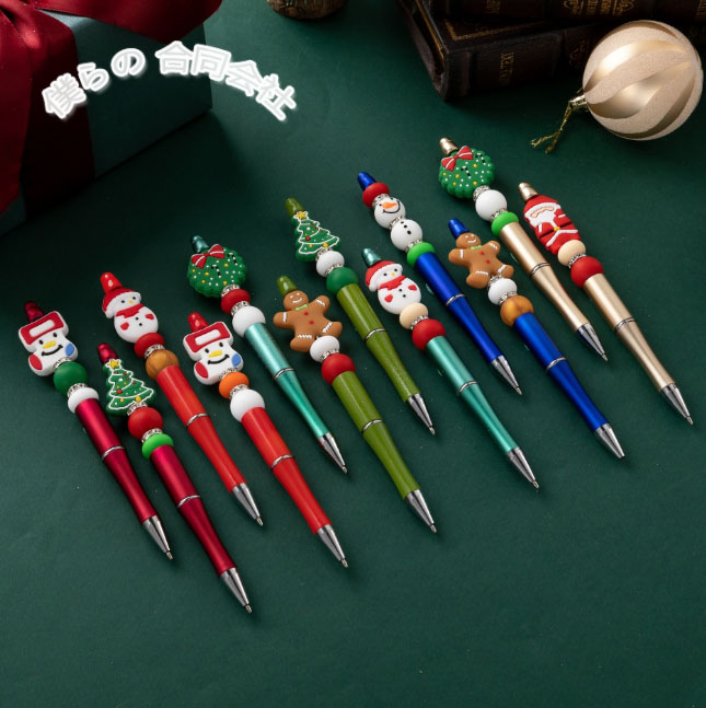 新作　クリスマス　ビーズボールペン　DIY文房具　筆記用具　ボールペ　12色展開
