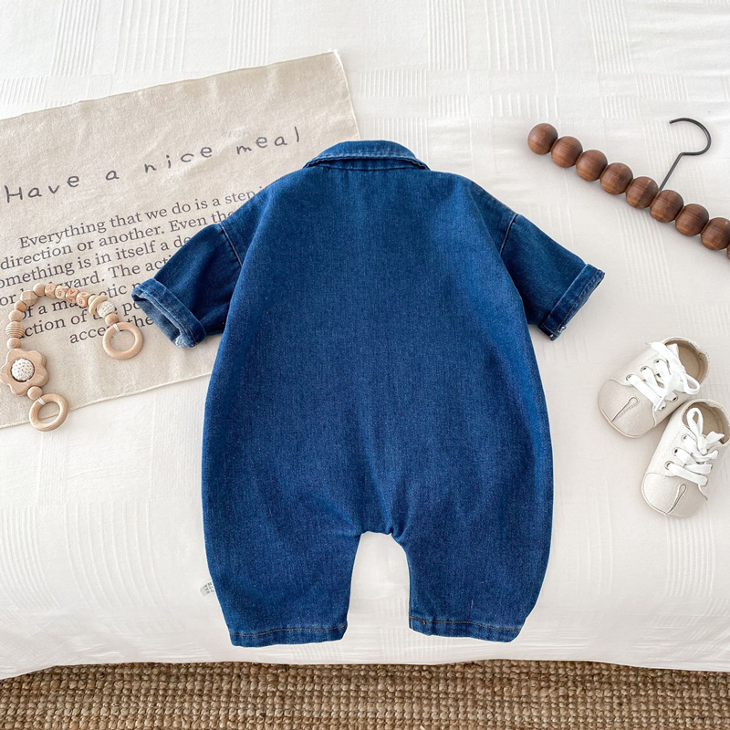 2024春新作 ベビー服 デニム ロンパース 刺繍クマ柄 キッズ服