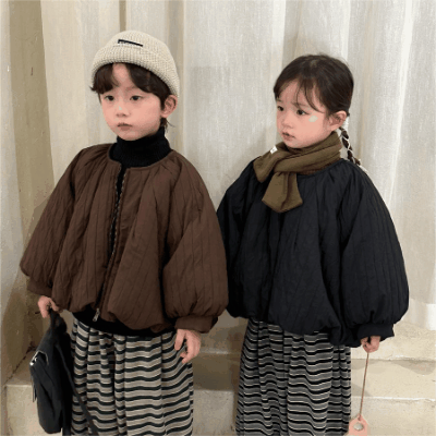 秋冬 ユニセックス ナチュラル系 韓国風子供服 オーバー ジャケット 綿入れ キルティング 80-140