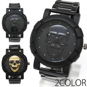 文字盤に大きなスカルが光る ブラックデザイン 存在感抜群 メタルベルト SPST056 メンズ腕時計