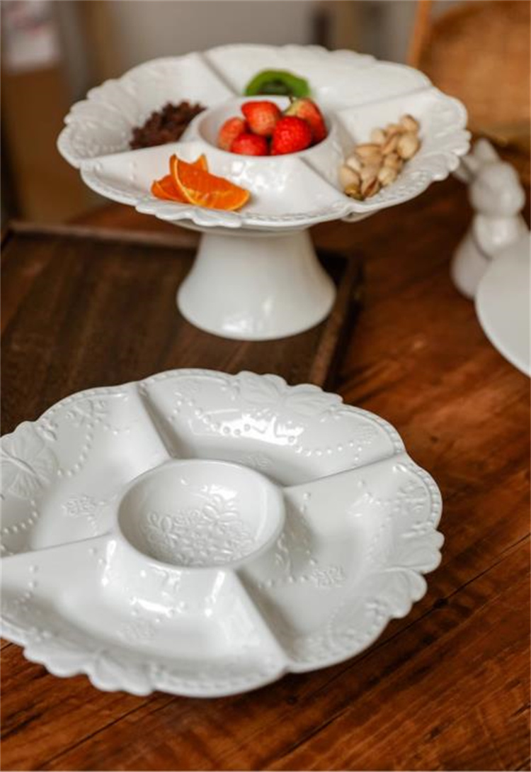 クーポン適用OK INSスタイル ドライフルーツ皿 スナック皿 欧式 エンボス 陶磁器の果物皿 キャンディー