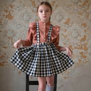 ★Girls★　子供ジャンパースカート　90~130cm　チェック柄サロペットスカート　韓国キッズファッション
